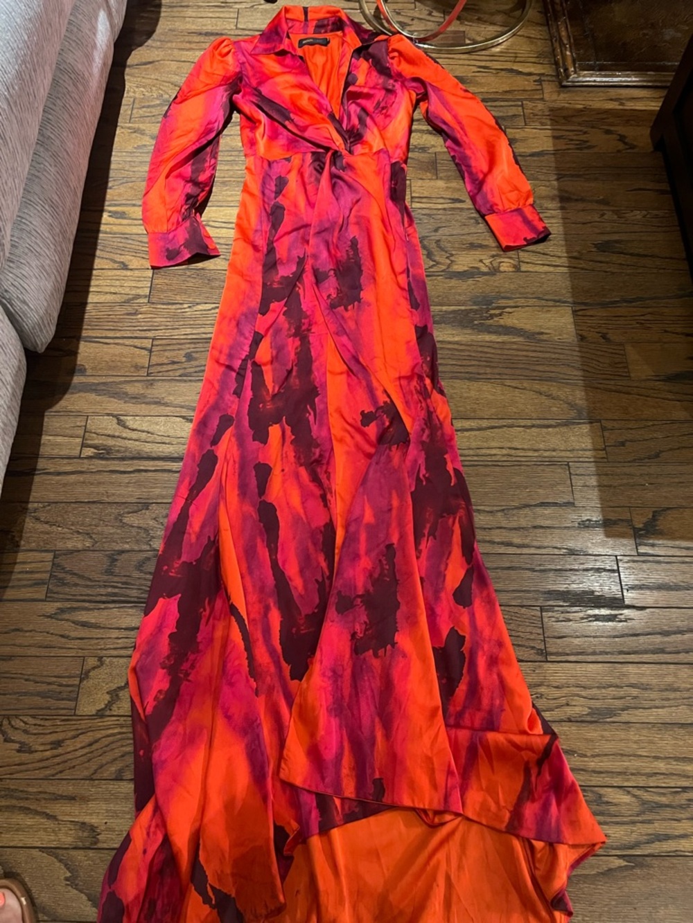 Fashion Nova Orange & Fuchsia Abstract Wrap Maxi Dress